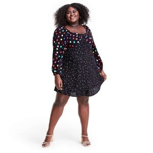 Plus Size Long Sleeve Polkadot RIXO Swing Dress